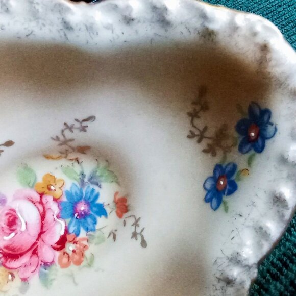Rare Fine China Trinket Dish/Salt or Finger Bowl Floral Hand Painted Gold Trim - Picture 3 of 10
